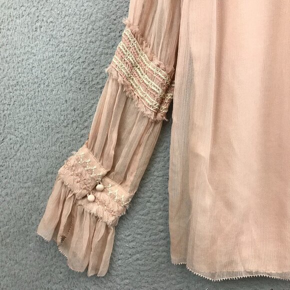 New Sundance Womens Sophia Blouse XS Peach Lace Long Sleeve Button Detail - Picture 4 of 11